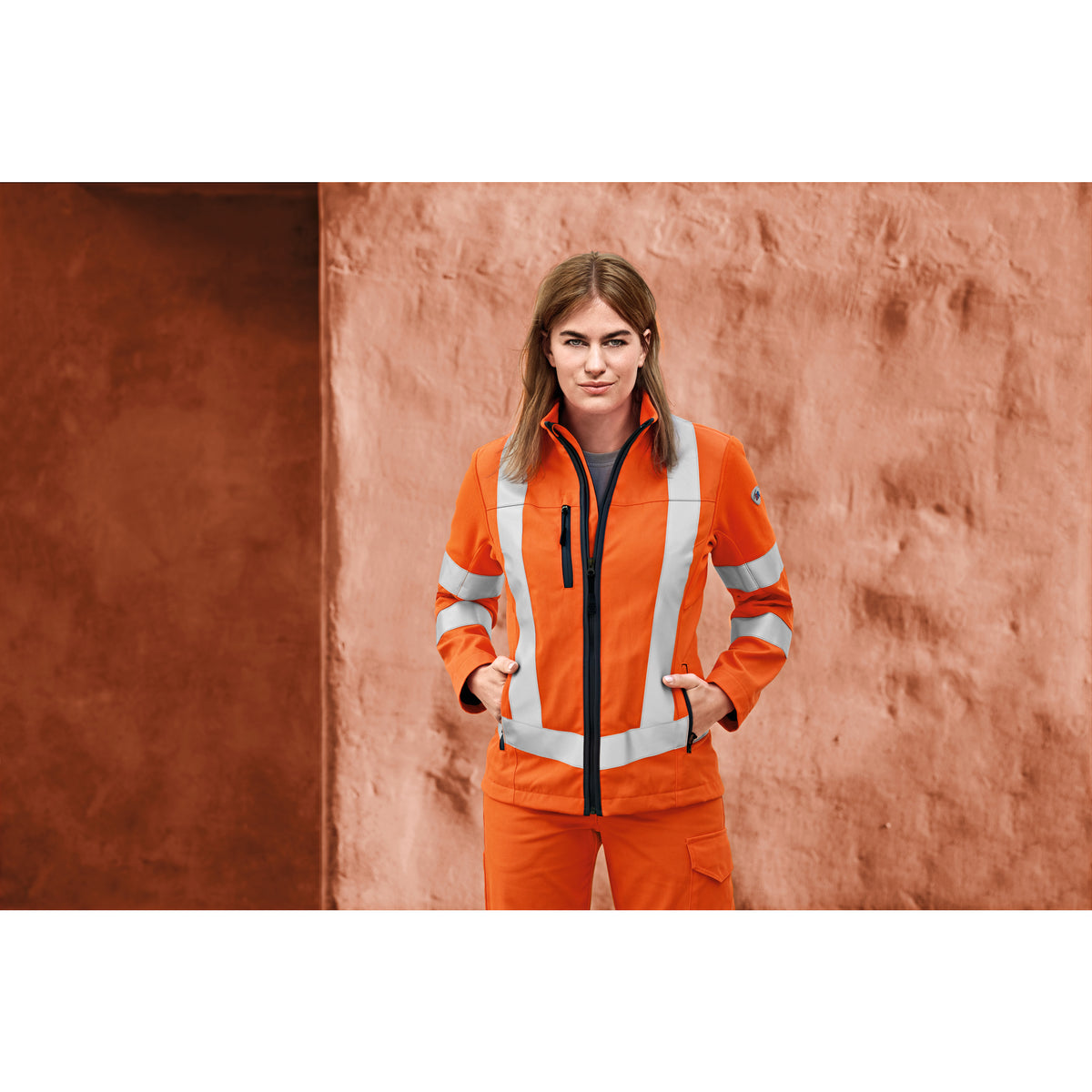 Damen-Warnschutz-Hybridjacke BP® 2017 – leuchtorange, Anwendungsbild